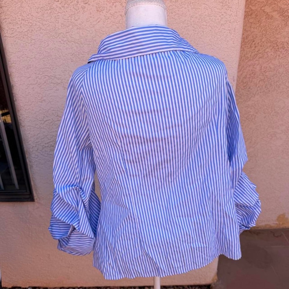 Blue and white striped blouse with ruffle sleeves - Picture 7 of 8